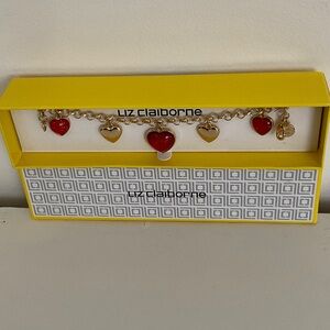 Liz Claiborne Red and Gold Heart Charm Bracelet